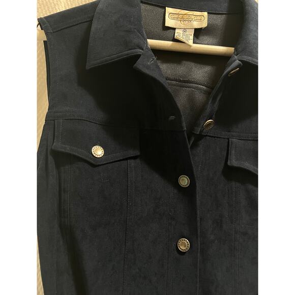 Vintage Cambridge Dry Goods - Medium - Navy Button Up Faux Suede Belted Vest - Picture 3 of 5